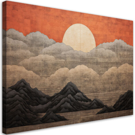 Tableau sur toile Boho - Soleil nuages montagnes 90x60 (1/5)