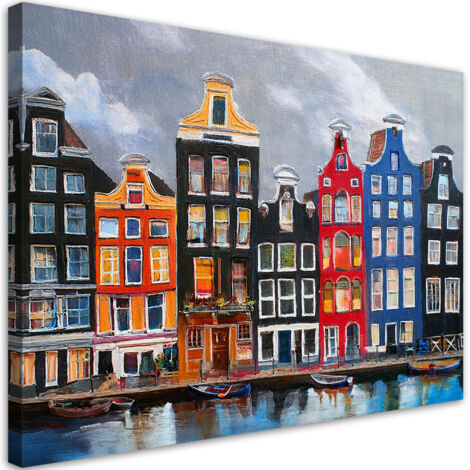 Tableau déco Ville d'Amsterdam peinte 90x60 (1/5)