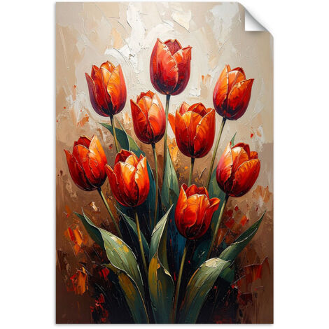 Autocollant mural Tulipes rouges sur fond beige 70x100 (1/3)