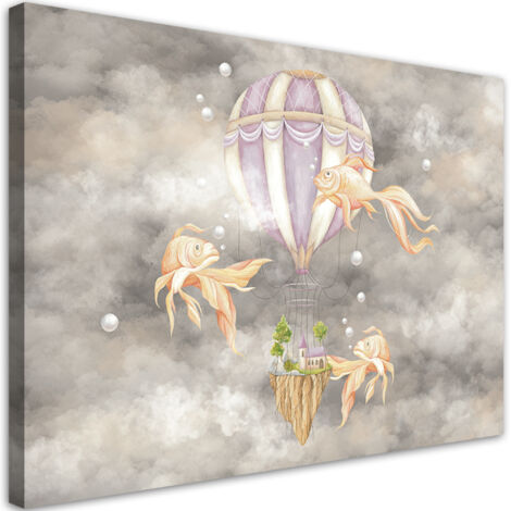 Cadre déco Maison de vol et poisson en montgolfière 60x40 (1/5)