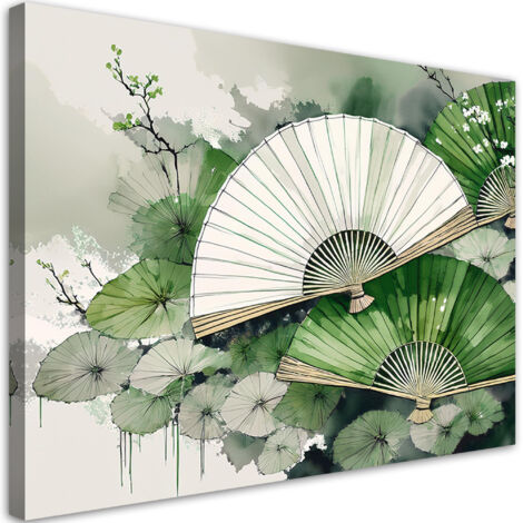 Tableau déco Éventail japonais vert 60x40 (1/5)