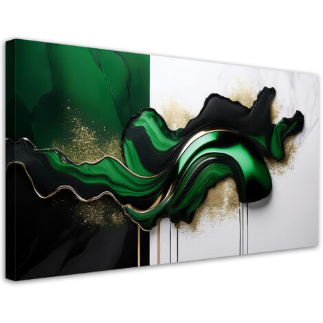 Tableau déco Abstraction moderne verte avec doré 80x40 (1/5)
