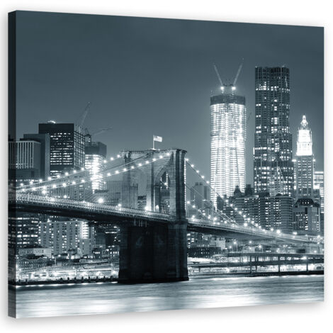 Tableau sur toile Le pont Brookliński illuminé 30x30 (1/5)