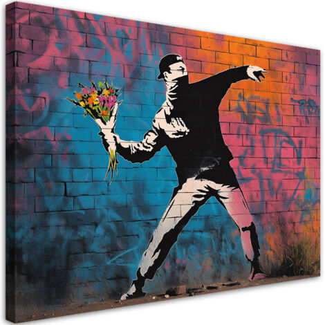 Tableau déco Banksy Flower Thrower 100x70