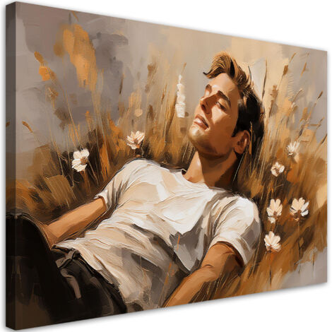 Tableau déco Homme couché dans un pré 100x70 (1/5)