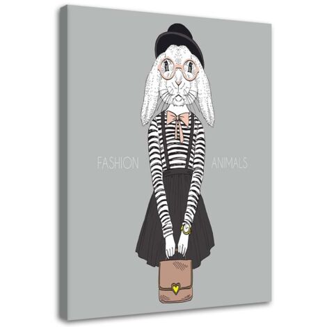 Tableau sur toile Fille Lapin Gris 60x90 (1/5)
