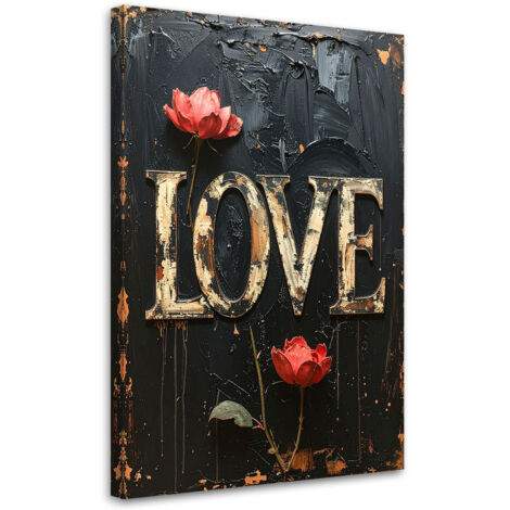 Tableau déco Inscription d'amour fleurs Typographie rétro 40x60 (1/4)