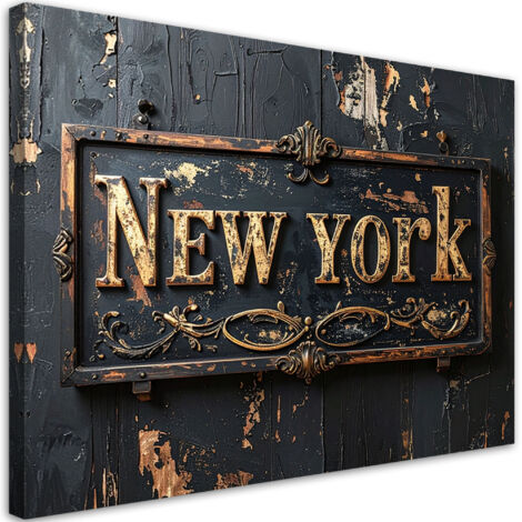 Tableau déco Enseigne New York Noir Or 60x40 (1/4)