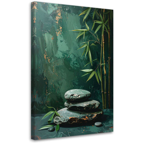 Tableau déco Pierres zen spa feuilles de bambou vertes 70x100 (1/4)
