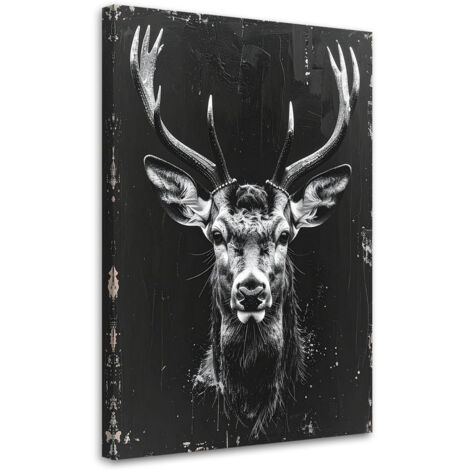 Tableau déco Tête de cerf argentée sur fond noir 40x60 (1/4)