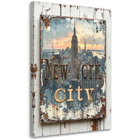 Tableau déco Lettrage New York vintage 70x100 (1/4)