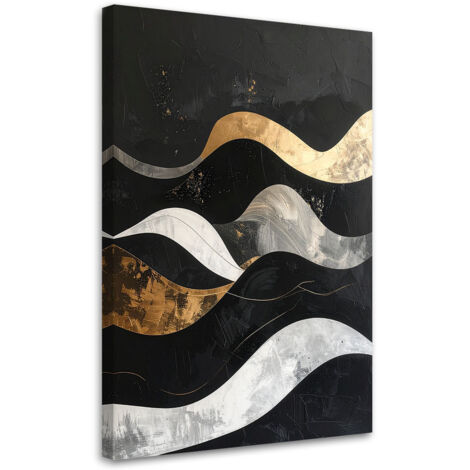 Tableau déco Abstraction géométrique style glamour noir or avec des vagues 60x90 (1/4)