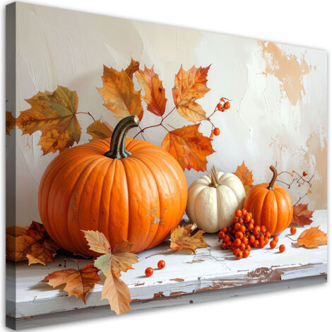 Tableau déco Citrouilles nature morte feuilles shabby chic 60x40 (1/4)