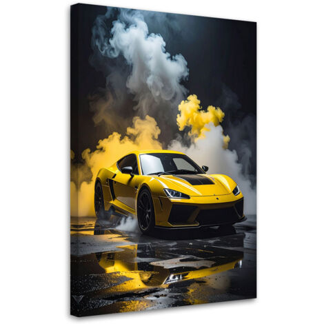 Tableau déco Voiture de course jaune 60x90 (1/4)