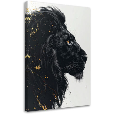 Tableau déco Lion Animal Glamour Or Noir Blanc 60x90 (1/4)