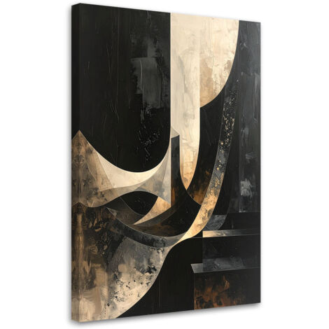 Tableau déco Vagues abstraites lignes noir et beige 40x60