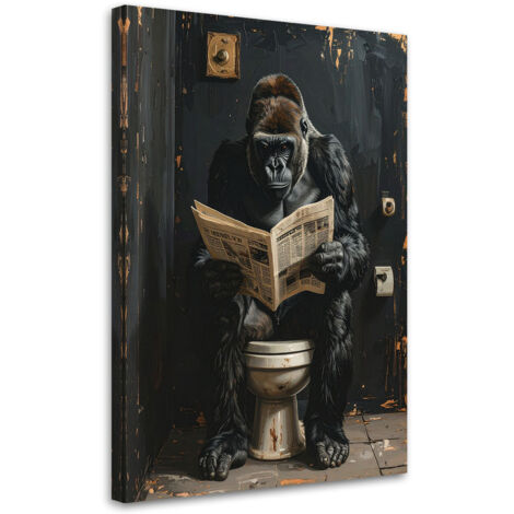 Tableau déco Gorille lisant le journal noir et or 70x100