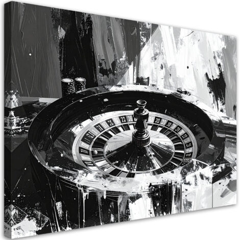 Tableau déco Roulette Casino moderne noir et blanc 60x40 (1/4)