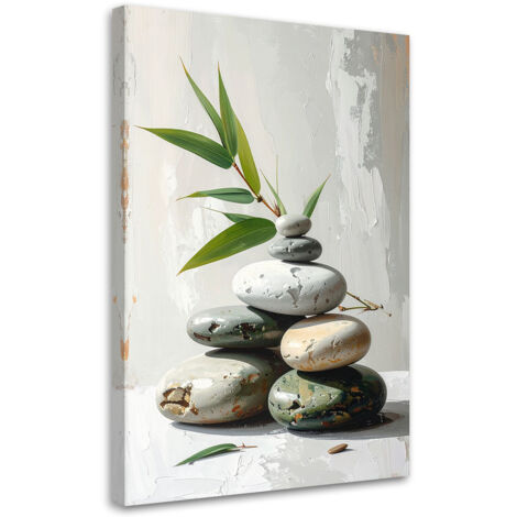 Tableau déco Pierres zen spa bambou sur fond gris 40x60 (1/4)