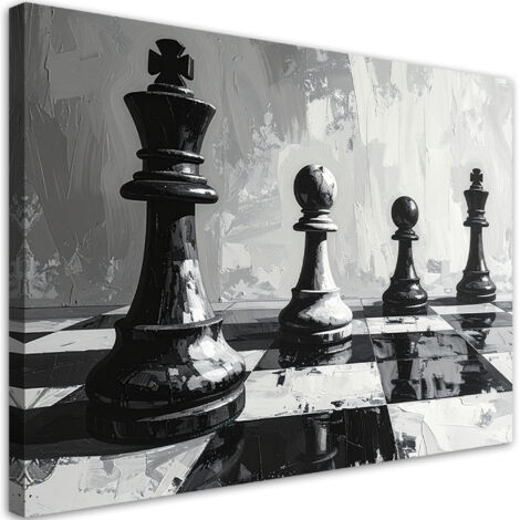 Tableau déco Échecs 3D Roi Pions Abstraction noir et blanc 100x70 (1/4)