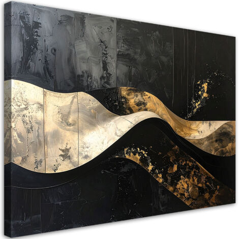 Tableau déco Lignes de vagues abstraites noir beige 90x60 (1/4)