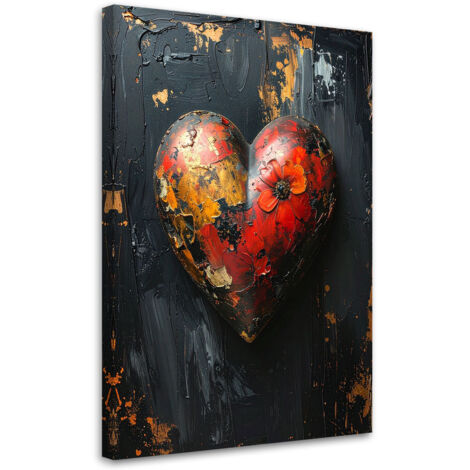 Tableau déco Cœur 3D amour dans un style rétro sur fond noir 70x100 (1/4)