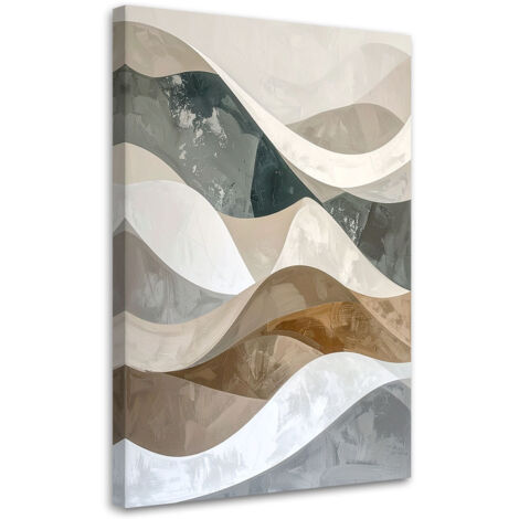 Tableau déco Abstraction géométrique style glamour blanc beige avec des vagues 40x60 (1/4)