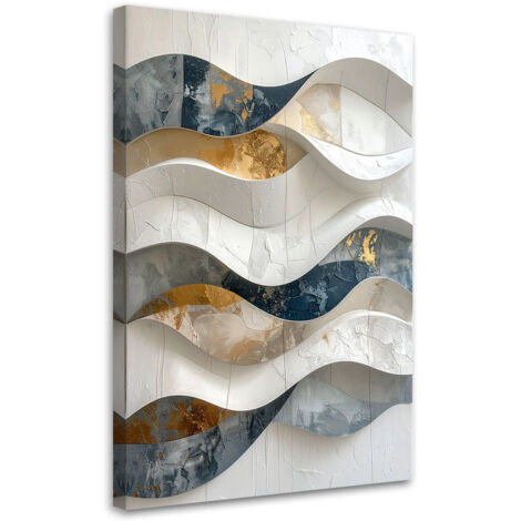 Tableau déco Vagues d'abstraction géométrique dans des tons blancs beiges et dorés 70x100 (1/4)