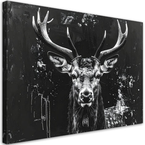 Tableau déco Cerf argenté sur fond peint en noir 100x70