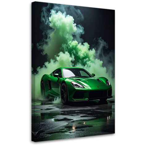 Tableau déco Voiture de sport verte dans le brouillard 60x90 (1/4)