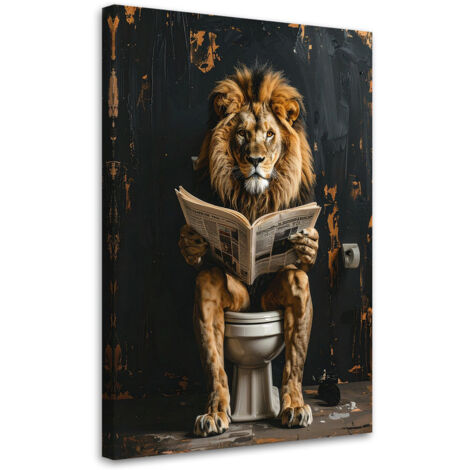 Tableau déco Lion lisant un journal noir et or 40x60 (1/4)