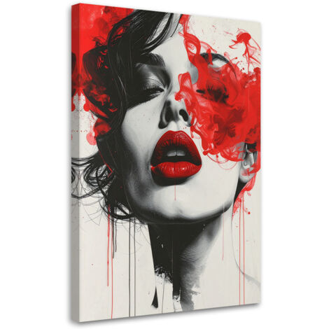 Tableau déco Lèvres rouges Moderne Noir Rouge 40x60 (1/4)