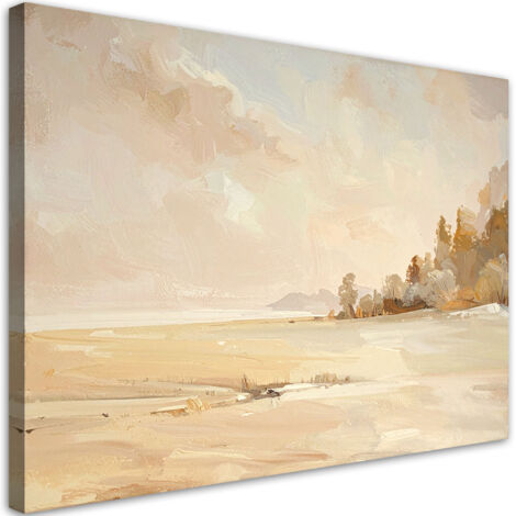 Tableau déco Plage pastel Paysage minimaliste en bord de mer dans des tons beiges 60x40 (1/4)