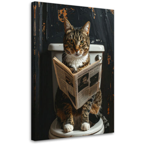 Tableau déco Chat lisant le journal noir et or 70x100 (1/4)