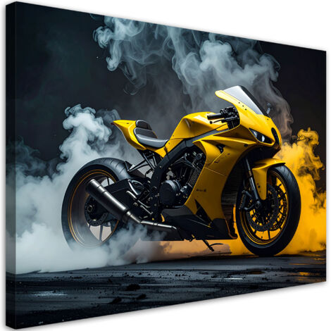 Tableau déco Moto jaune Moto de course 90x60 (1/4)