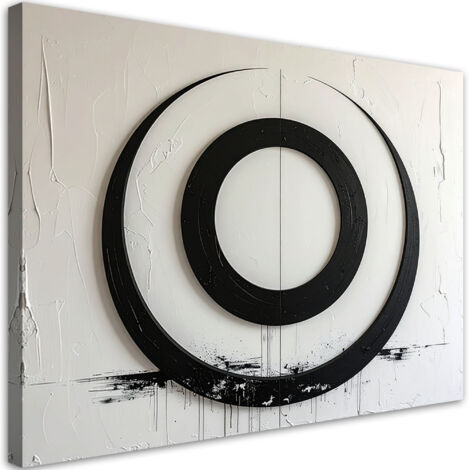 Tableau déco Abstraction de cercles en noir et blanc imitation peinture 60x40 (1/4)