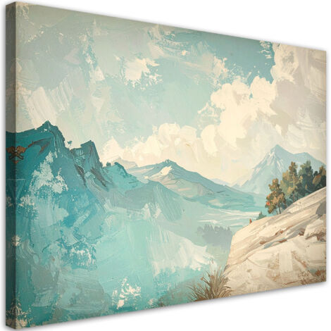 Tableau déco Paysage montagneux pittoresque dans des tons turquoise clair 90x60 (1/4)