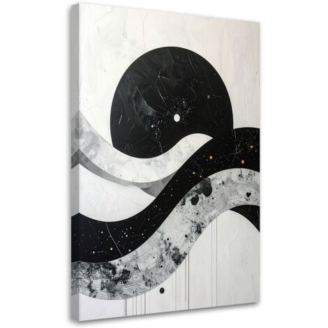 Tableau déco Abstraction cercle noir et blanc et vagues 40x60 (1/4)