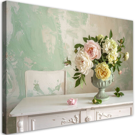 Tableau déco Décoration romantique shabby chic avec un bouquet de pivoines sur fond pastel 100x70 (1/4)