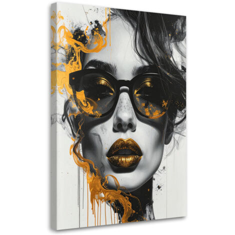 Tableau déco Portrait de femme glamour Noir et blanc Or 70x100 (1/4)