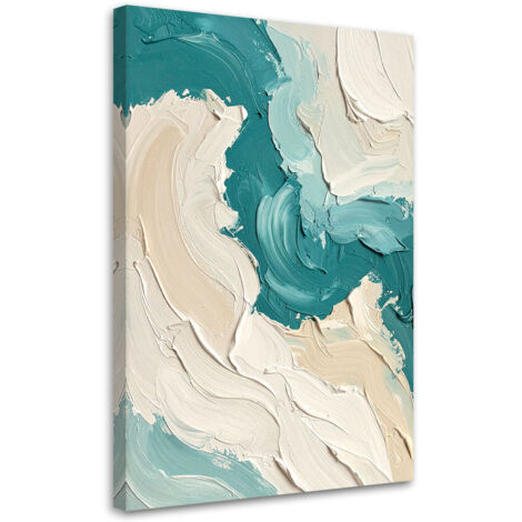 Tableau déco Imitation abstraite de peinture dans les tons beige et turquoise 40x60 (1/4)