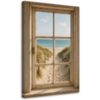 Tableau déco Shabby chic Vue depuis une fenêtre sur la plage 60x90