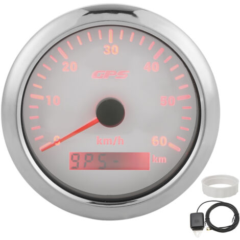 Compteur de Vitesse GPS 85mm, Affichage LCD Rétroéclairé, 0-60 km/h, pour Voitures et Bateaux, Alimentation 9-32V DC (Blanc) (1/5)