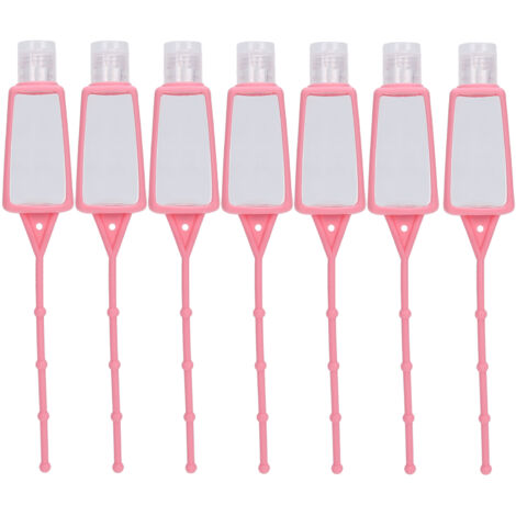 7 pièces Flacons de Voyage Vides 30ml avec Manchon en Silicone, Porte-Savon Liquide Portable, Set de Récipients de Toilette (Rectangle Rose) (1/5)