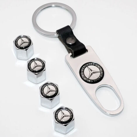 Bouchon de valve avec logo Mercedes et porte-clés argenté - Taille unique (1/2)
