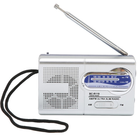 Radio de Poche AM/FM Portable, Fonctions Multiples, Alimenté par Piles, Idéal pour Randonnée, Voyage et Maison, Design Classique Gris Argent (1/5)