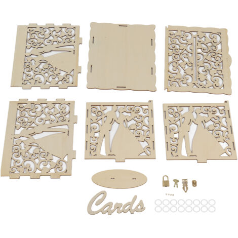 Boîte cadeau en bois creux pour cartes et argent, décoration de mariage, facile à assembler, modèle JM01777 (1/5)