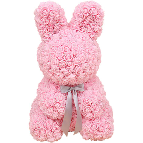 Fleur éternelle lapin en mousse, rose artificielle pour cadeau Saint-Valentin (1/5)