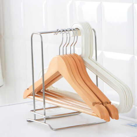 Porte-cintres en acier inoxydable, rangement robuste pour cintres, idéal chambre ou balcon, couleur argentée. (1/5)