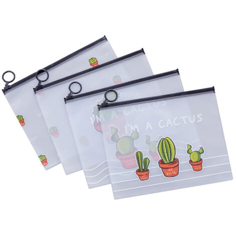 Pochette à fermeture éclair PVC transparente cactus - Grande capacité pour fournitures scolaires (1/2)